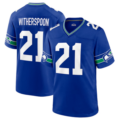 #21 Devon Witherspoon Player S.Seahawks Royal Throwback Game Football Jerseys