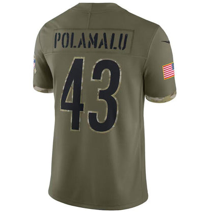 #43 Troy Polamalu Player P.Steelers Olive Salute To Service Game Football Jerseys