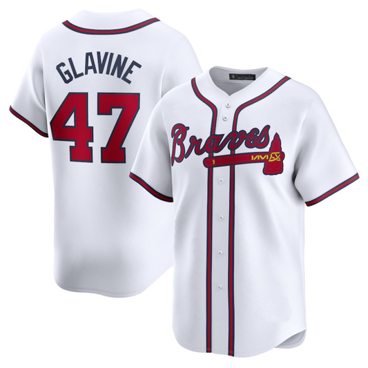 #47 Tom Glavine Player A.Braves White Home Limited Baseball Jerseys