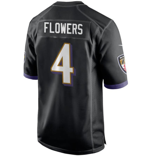 B.Ravens #4 Zay Flowers Player Black Game Home Football Jerseys