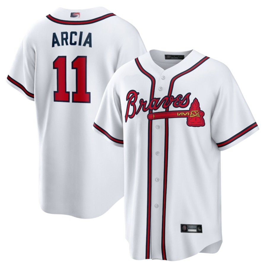 A.Braves #11 Orlando Arcia Player White Home Replica Baseball Jerseys