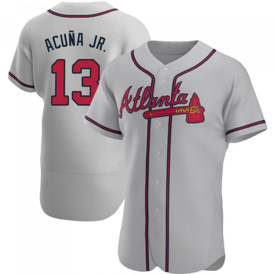 A.Braves #13 Ronald Acuna Jr. Player Gray Road Game Stitches Baseball Jerseys