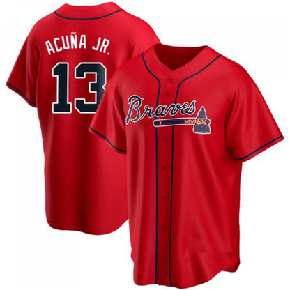 A.Braves #13 Ronald Acuna Jr. Red Game Player Jersey Stitches Baseball Jerseys