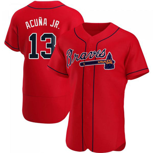 A.Braves #13 Ronald Acuna Jr. Red Elite Player Jersey Stitches Baseball Jerseys