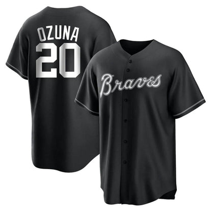A.Braves #20 Marcell Ozuna Player Black Home Replica Baseball Jerseys
