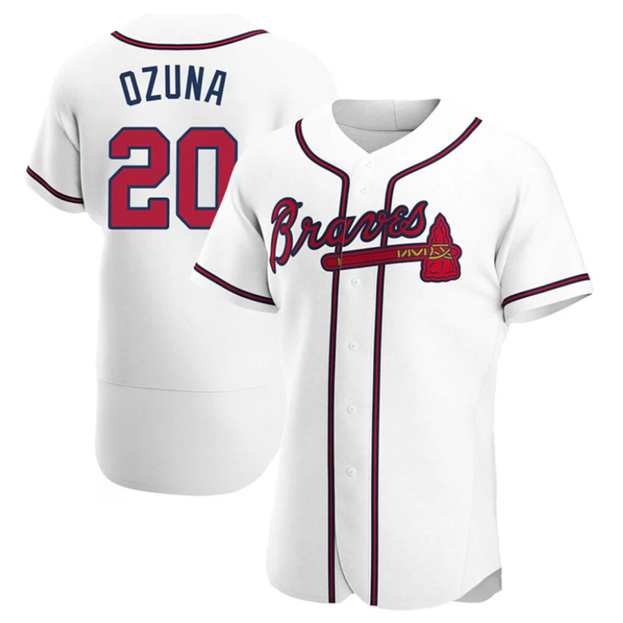 A.Braves #20 Marcell Ozuna Player White Home Limited Elite Baseball Jerseys