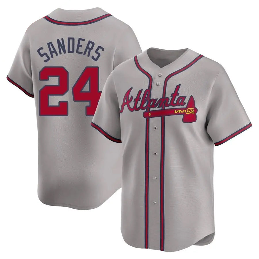 A.Braves #24 Deion Sanders Player Gray Limited Home Baseball Jerseys