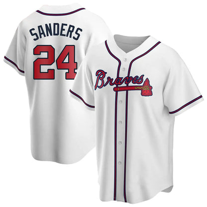 A.Braves #24 Deion Sanders Player White Replica Home Baseball Jerseys