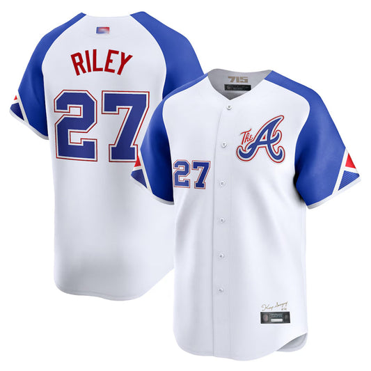 A.Braves #27 Austin Riley Player City Connect Limited White Baseball Jerseys