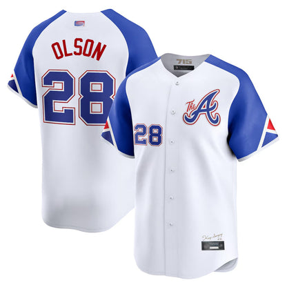A.Braves #28 Matt Olson Player White City Connect Limited Baseball Jerseys