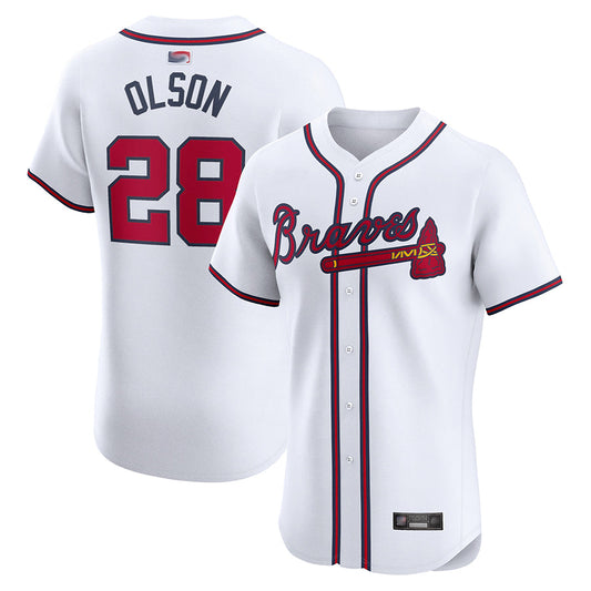 A.Braves #28 Matt Olson Player White Home Elite Baseball Jerseys