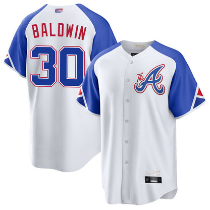 A.Braves #30 Drake Baldwin Player White City Connect Baseball Jerseys