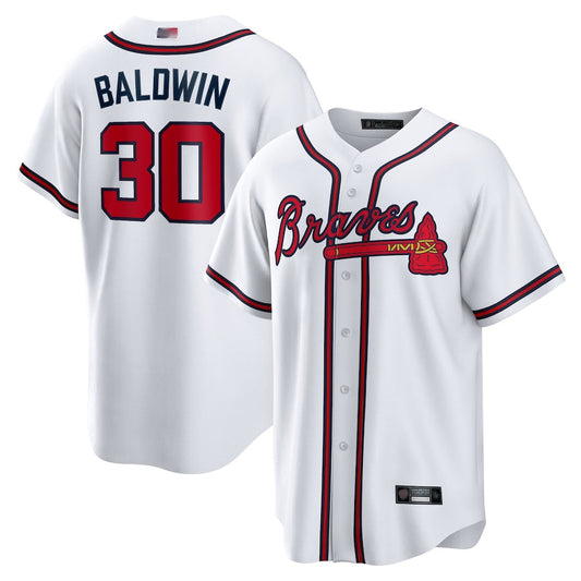 A.Braves #30 Drake Baldwin Player White Home Replica Baseball Jerseys