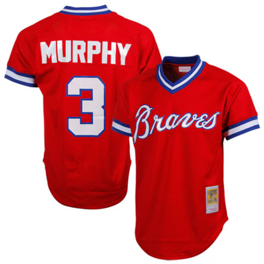 A.Braves #3 Dale Murphy Player Mitchell & Ness Red 1980 Authentic Cooperstown Collection Mesh Batting Baseball Jerseys