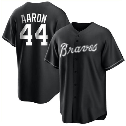 A.Braves #44 Hank Aaron Player Black Replica Game Baseball Jerseys