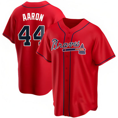 A.Braves #44 Hank Aaron Player Red Home Game Baseball Jerseys