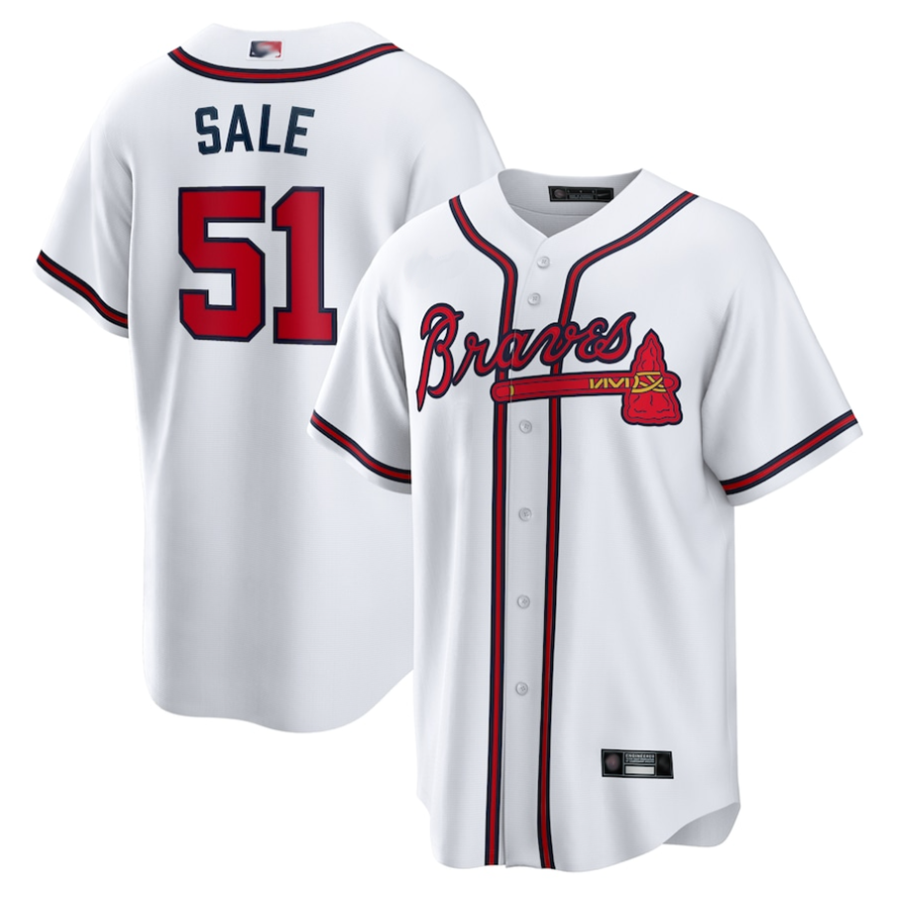 A.Braves #51 Chris Sale Player White Home Replica Baseball Jerseys