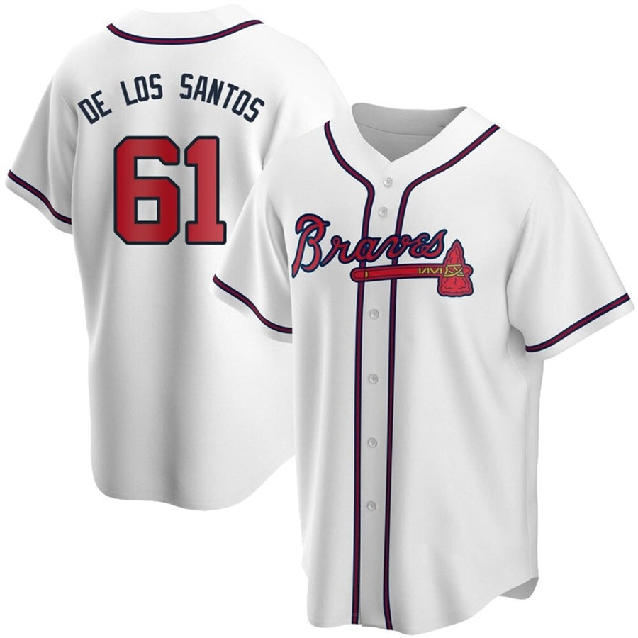 A.Braves #61 Enyel De Los Santos Player White Game Baseball Jerseys