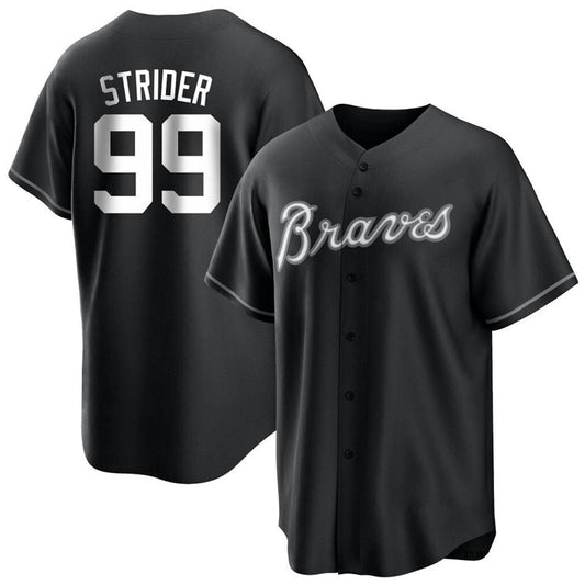 A.Braves #99 Spencer Strider Player Black Replica Game Baseball Jerseys
