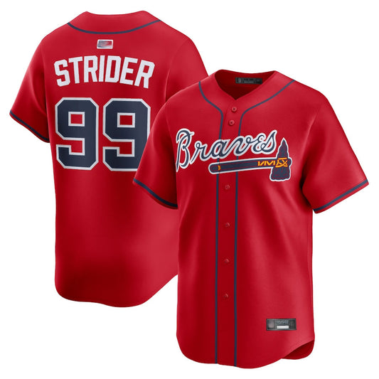 A.Braves #99 Spencer Strider Player Red Limited Home Game Baseball Jerseys