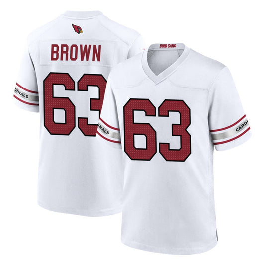 A.Cardinals #63 Evan Brown Player White Home Game Football Jerseys