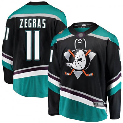 A.Ducks #11 Trevor Zegras Player Fanatics Breakaway Black Hockey Jerseys