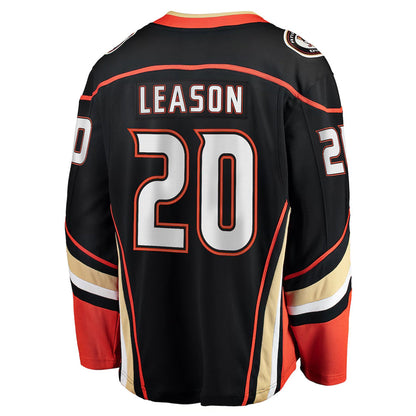 A.Ducks #20 Brett Leason Player Fanatics Home Premier Breakaway Black Hockey Jerseys