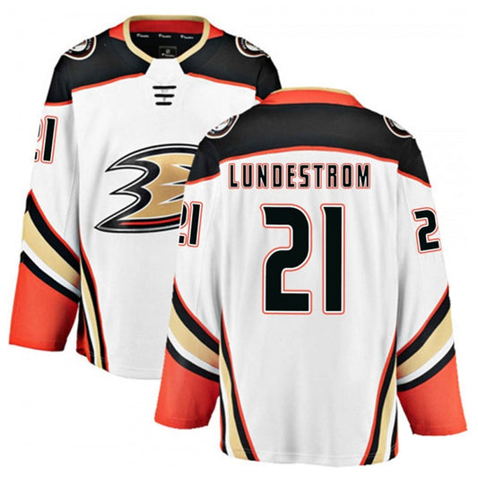 A.Ducks #21 Isac Lundestrom Player Fanatics Breakaway White Hockey Jerseys