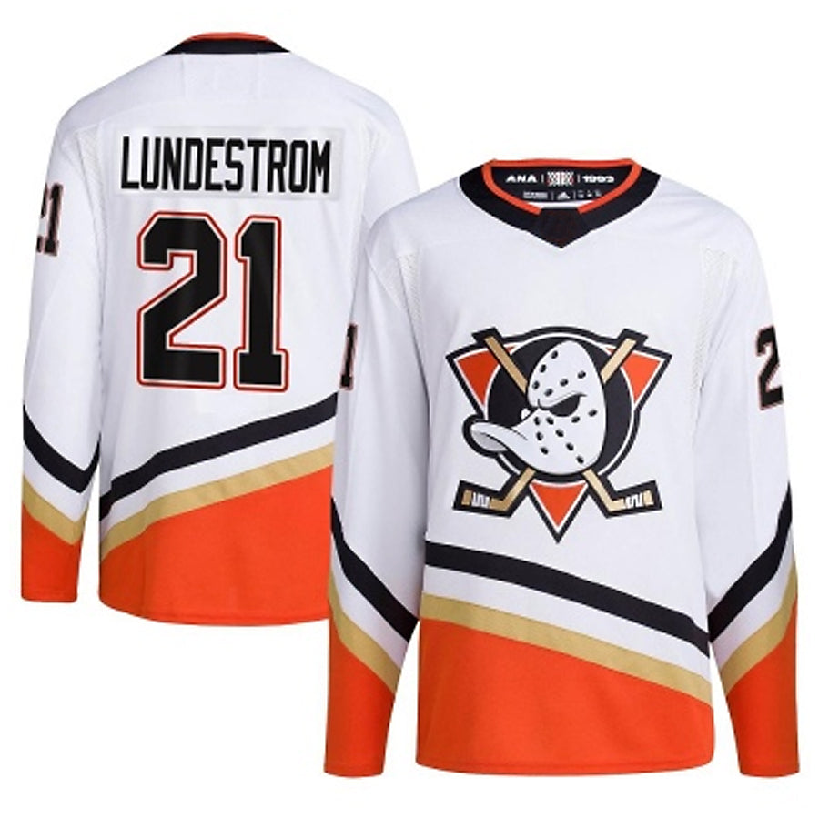 A.Ducks #21 Isac Lundestrom Player Fanatics Special Edition Breakaway White Hockey Jerseys