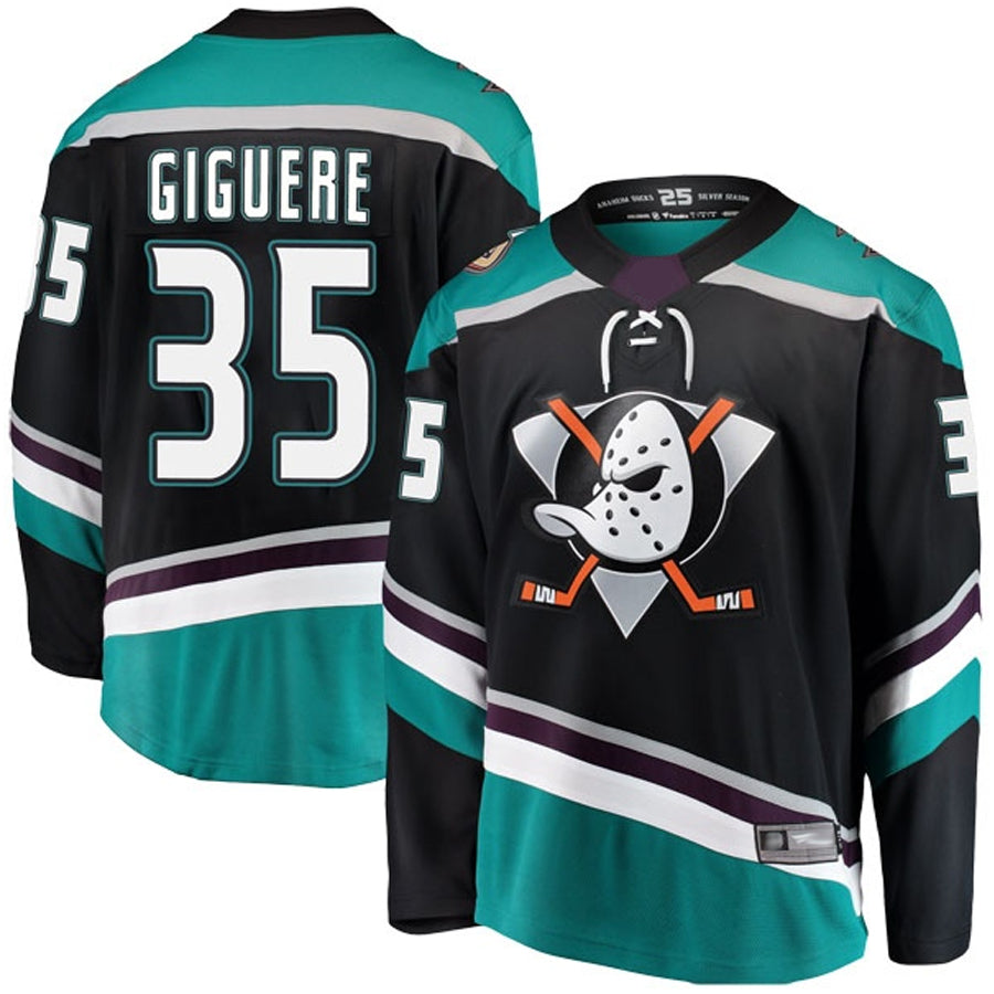A.Ducks #35 Jean-Sebastien Giguere Player Fanatics Alternate Breakaway Black Hockey Jerseys