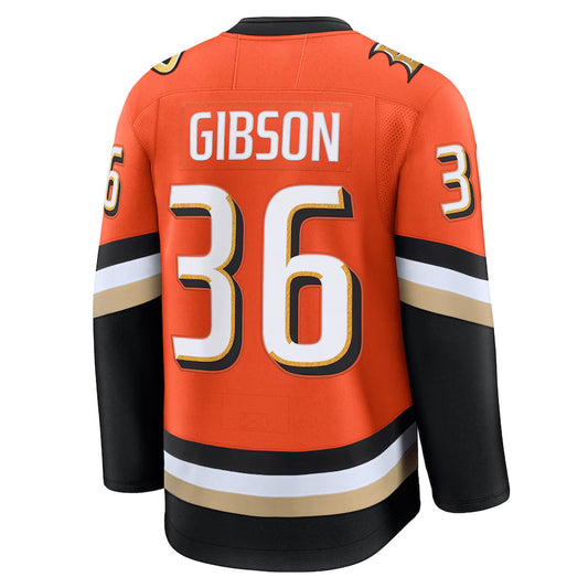 A.Ducks #36 John Gibson Player Fanatics Home Premium Orange Hockey Jerseys