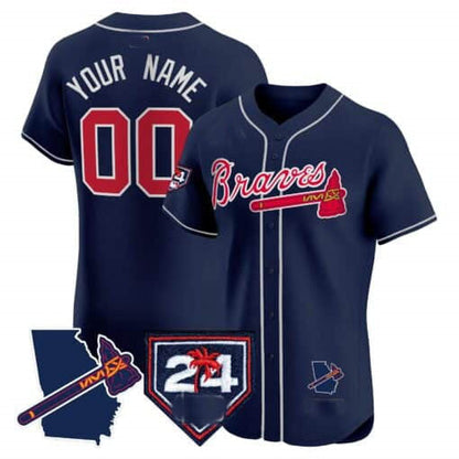Custom A.Braves Spring Training & Georgia Patch Vapor Premier Elite ¨C Stitched Baseball Jerseys