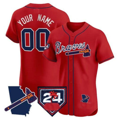 Custom A.Braves Spring Training & Georgia Patch Vapor Premier Elite ¨C Stitched Baseball Jerseys