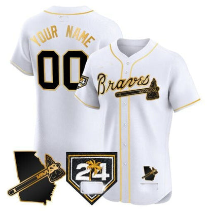 Custom A.Braves Spring Training & Georgia Patch Vapor Premier Elite ¨C Stitched Baseball Jerseys