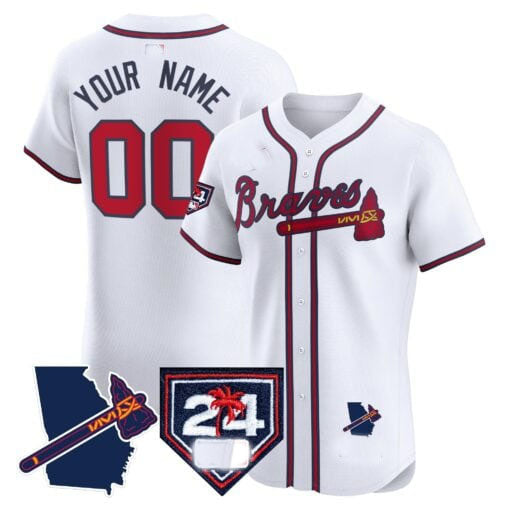 Custom A.Braves Spring Training & Georgia Patch Vapor Premier Elite ¨C Stitched Baseball Jerseys