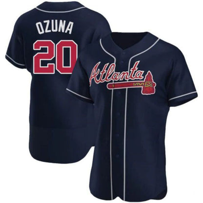 #20 Marcell Ozuna Player A.Braves Navy Game Stitches Baseball Jerseys