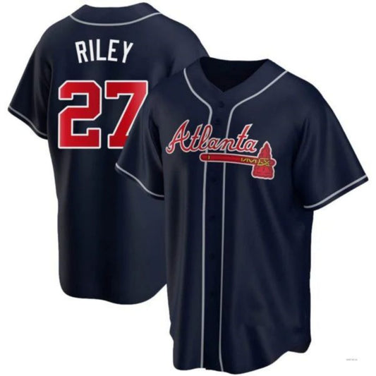 #27 Austin Riley Player A.Braves Navy Game Stitches Baseball Jerseys