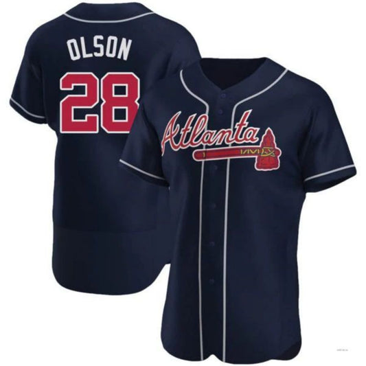 A.Braves #28 Matt Olson Navy Elite Player Jersey Stitches Baseball Jerseys