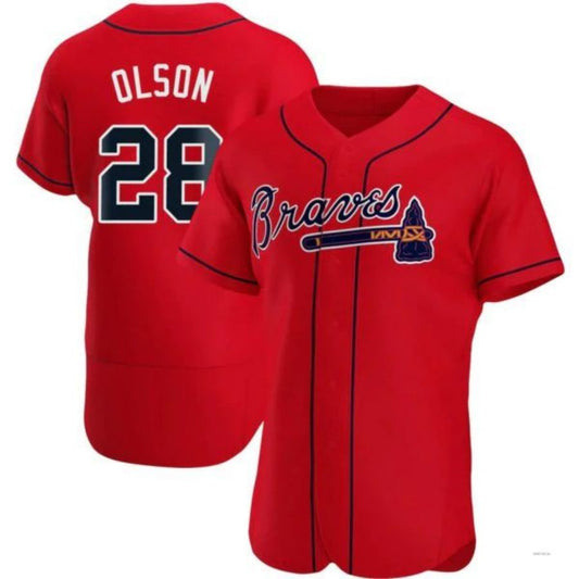 A.Braves #28 Matt Olson Red Player Elite Jersey Stitches Baseball Jerseys