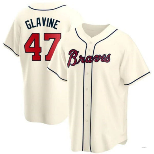 #47 Tom Glavine Player A.Braves Cream Alternate Game Stitches Baseball Jerseys