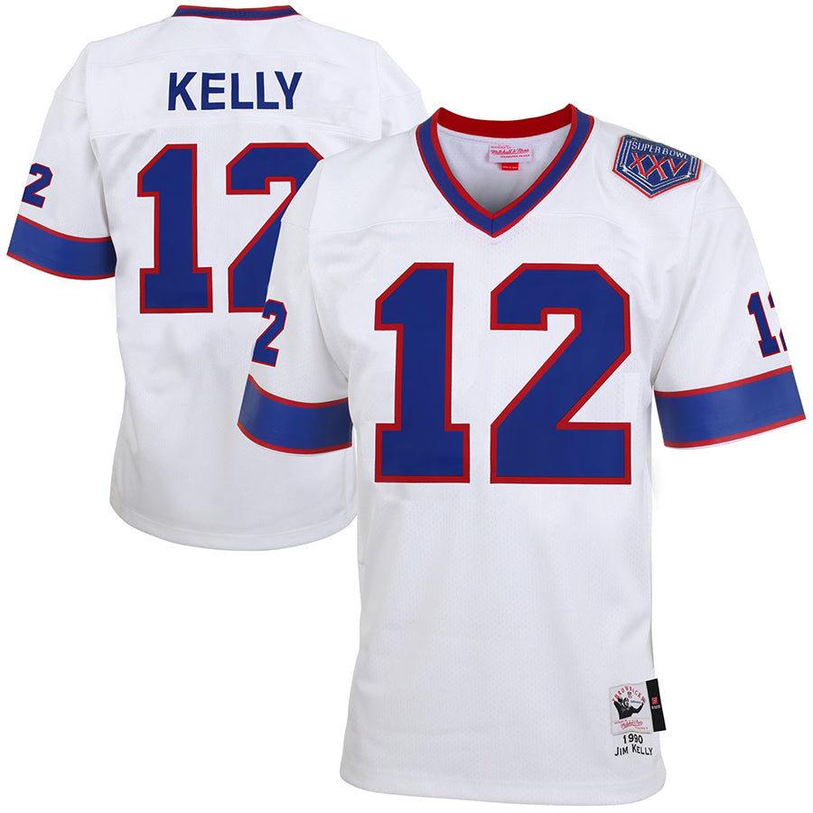 B.Bills #12 Jim Kelly Player White Throwback Home Limited Football Jerseys