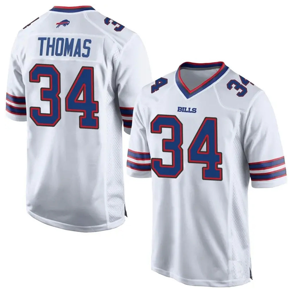 B.Bills #34 Thurman Thomas Player White Home Game Football Jerseys