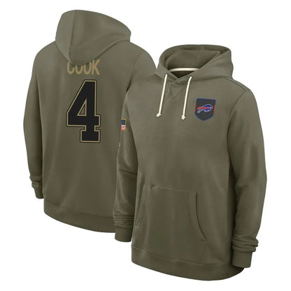 B.Bills #4 James Cook III Player Salute to Service Olive Hoodies Football Jerseys