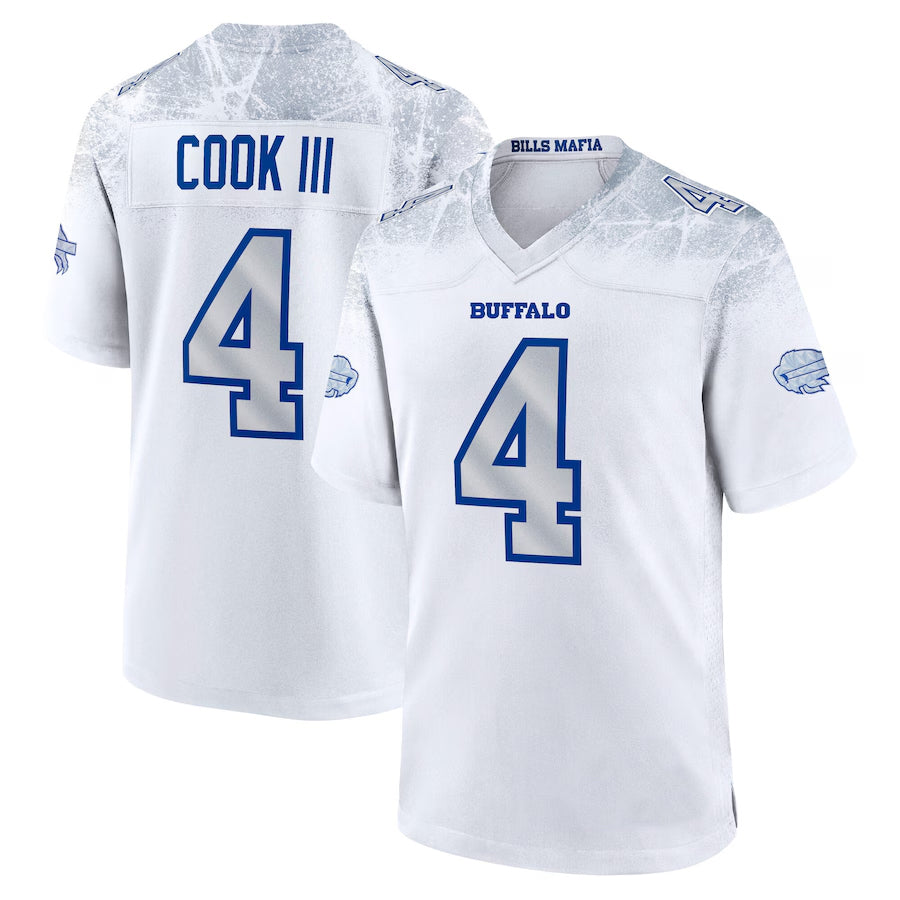 B.Bills #4 James Cook III Player White Rivalries Collection Game Football Jerseys