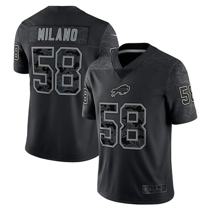 B.Bills #58 Matt Milano Player Black RFLCTV Limited Football Jerseys