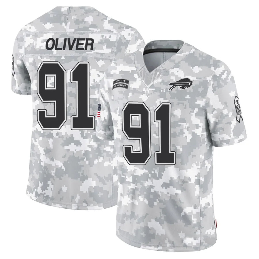 B.Bills #91 Ed Oliver Player Arctic Camo Salute to Service Limited Football Jerseys