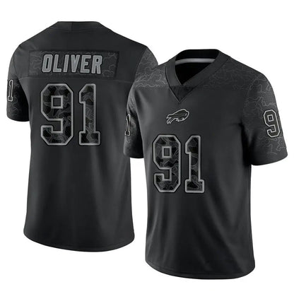 B.Bills #91 Ed Oliver Player Black RFLCTV Limited Football Jerseys