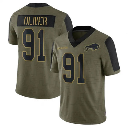 B.Bills #91 Ed Oliver Player Salute To Service Olive Football Jerseys