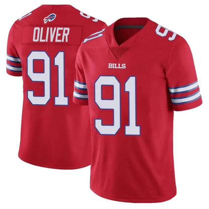 B.Bills #91 Ed Oliver Player Vapor F.U.S.E. Limited Red Football Jerseys
