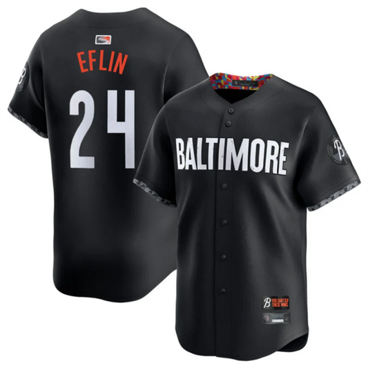 B.Orioles #24 Zach Eflin Player City Connect Replica Black Baseball Jerseys